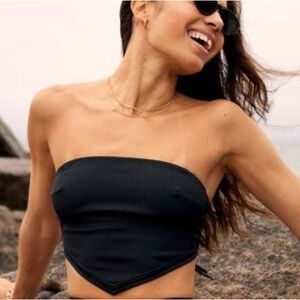 Aerie Black Asymmetrical Bandeau Bikini Top